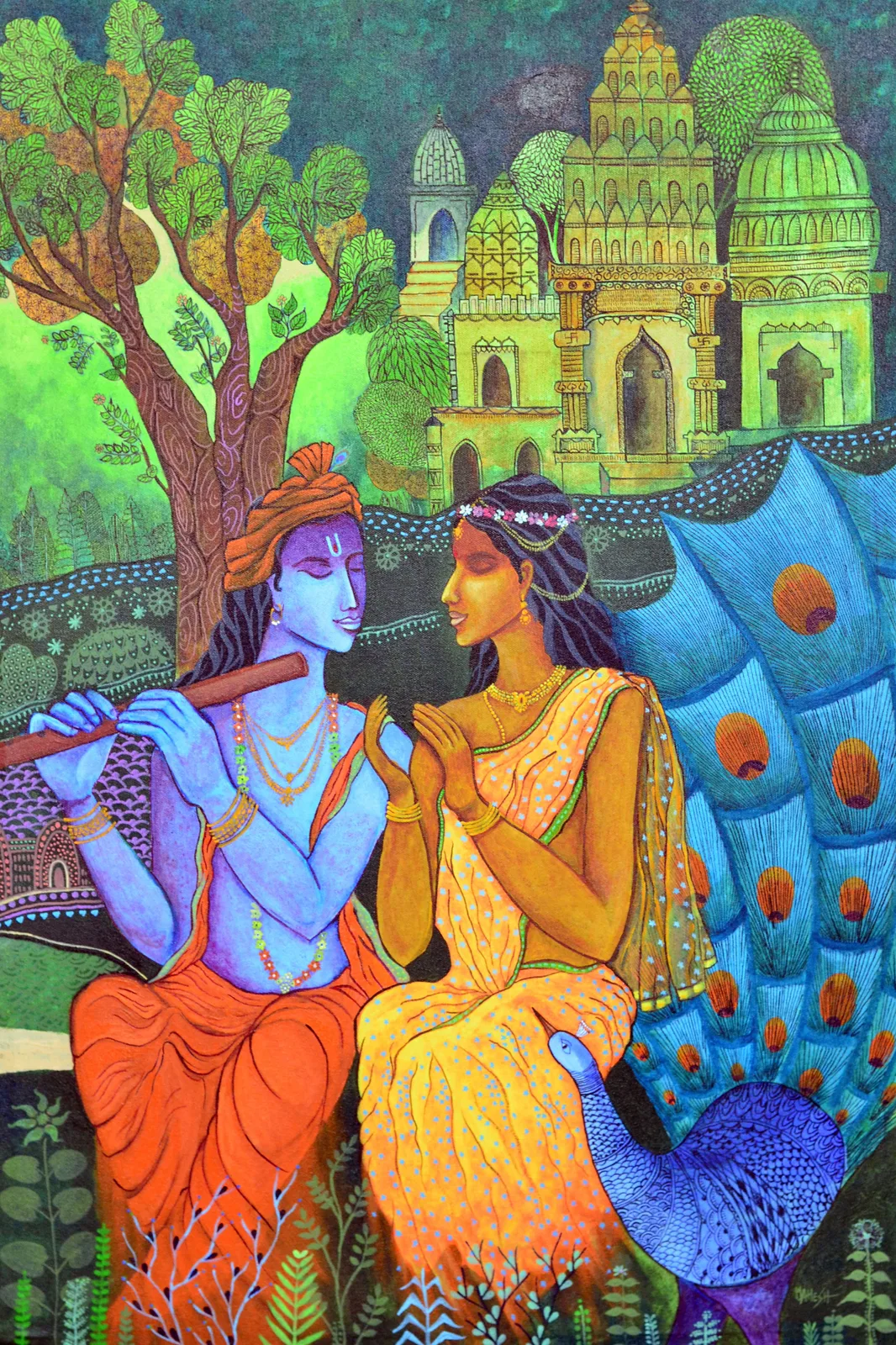 Radha Krishna, Cow & Peacock (K4) 
