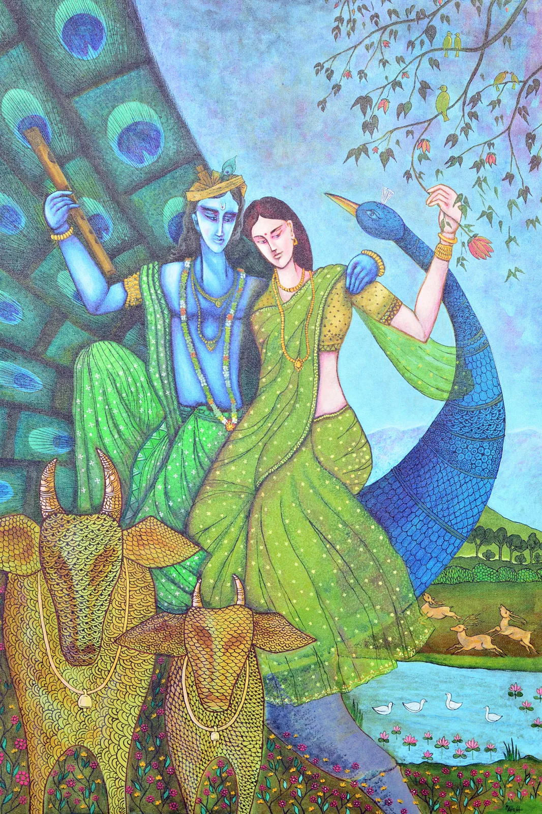 Radha Krishna, Cow & Peacock (K3) 
